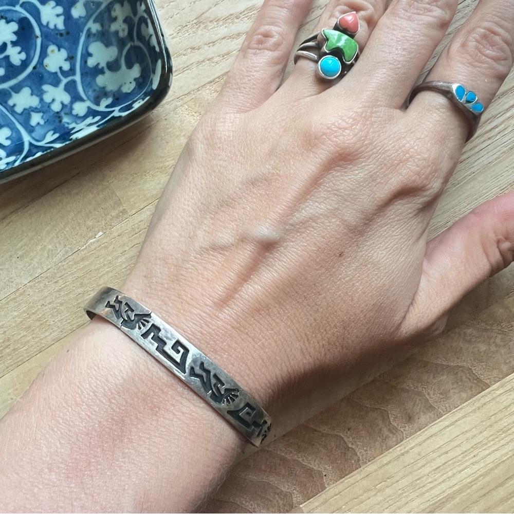 Vintage Native American 925 Sterling silver cuff bracelet kokopelli design